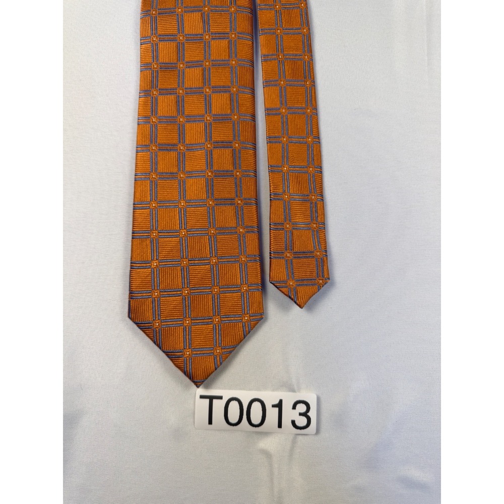 Jos. A. Bank Executive Collection Mens Silk Tie Orange Blue Grid Geometric